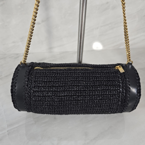 🔥RARE🔥Yves Saint Laurent Black Woven Raffia Shoulder Bag - Picture 8 of 10